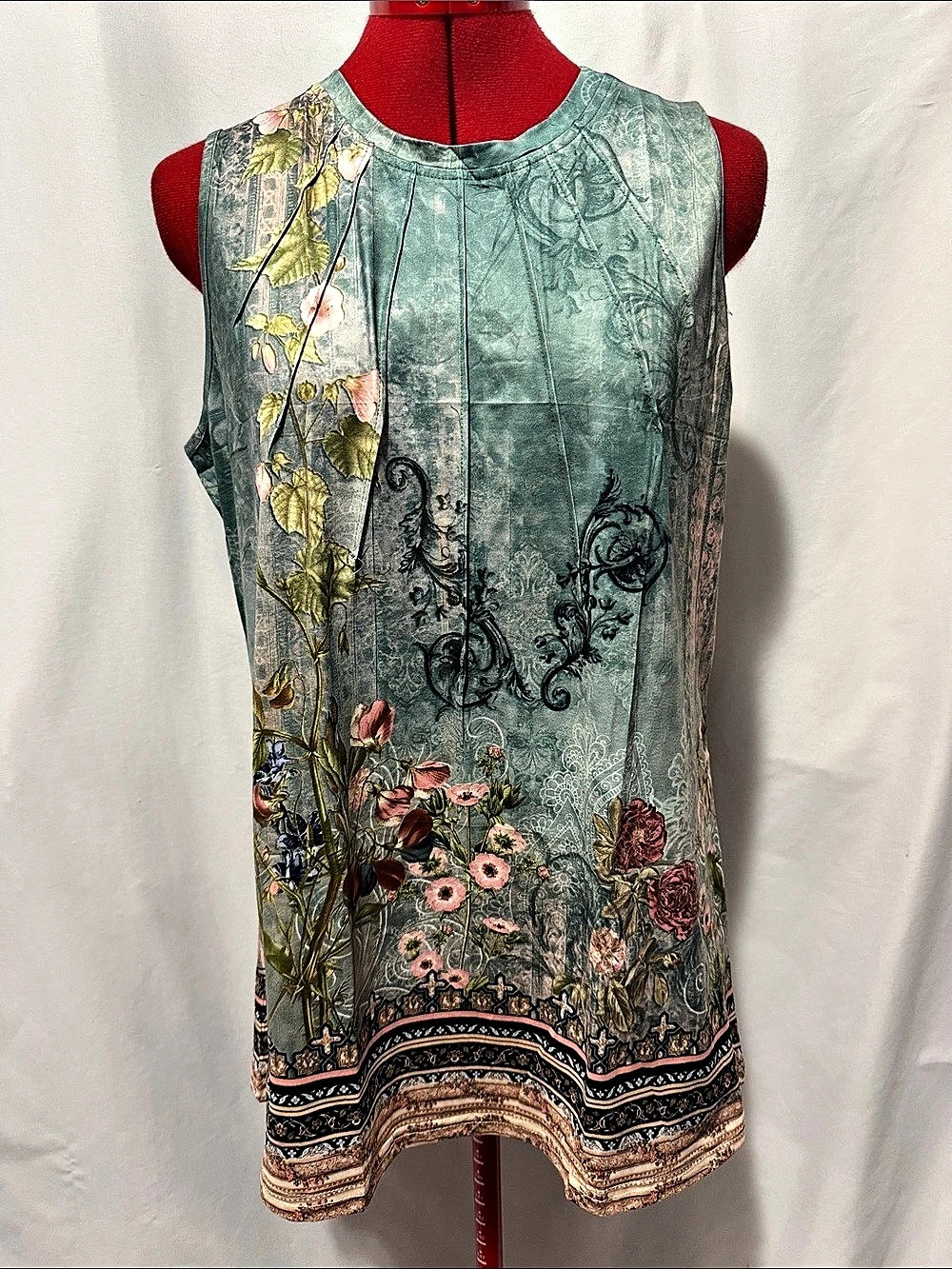 White Mark Floral Sleeveless Tunic Top Blue & Pink